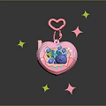 Pink Heart Shaped Laptop Keychain Charm With Blue Interior And Star Decorations