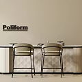 Poliform Dining Table Set With White Top Geometric Backrest Chairs And Black Legs 3d model