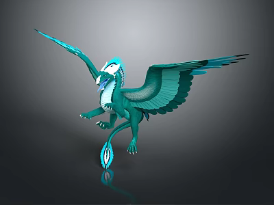 Teal Fantasy Game Movie Character With Large Wings White Head And Scales 3d model