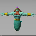 Turquoise Humanoid Mermaid Character With Red Beard Pink Hair Yellow Arm Bands And Fish Tail