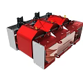 Industrial Electrical Equipment with Red Modules Black Connectors and Copper Elements in Metal Frame