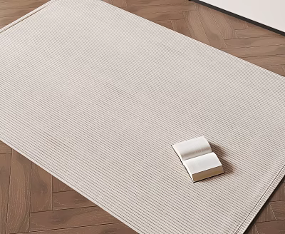 Square Beige Vertical Striped Texture Rug On Wooden Floor With Open Book 3d model