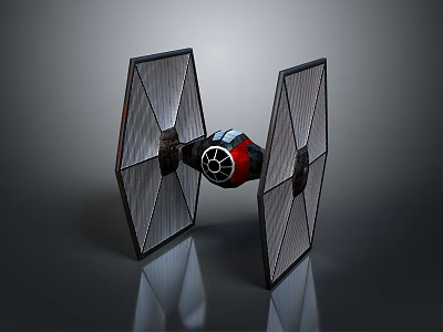 TIE Fighter Spacecraft Model With Black Red Design And Symmetric Wings 3d model
