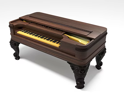 Wooden Brown Piano With Carved Black Legs And Yellow Keys Open Lid Design 3d model