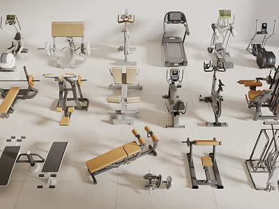 Essential Fitness Equipment Collection with Treadmill Exercise Bike Weight Bench and Dumbbells 3d model