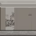 Modern Minimalist Sofa Background Wall With Chinese Ink Landscape Painting And Wooden Accents