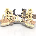 Geometric Scene Component With Diamond Panels Golden Framework Mechanical Elements And Stone Base