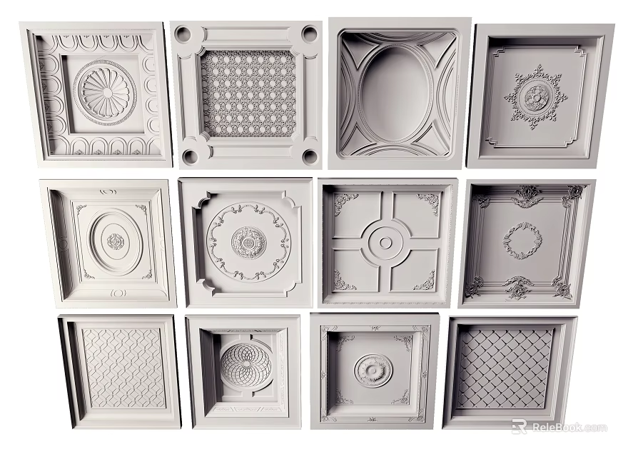 Ornate Ceiling Tile Designs With Various Intricate Patterns And Styles 3d model