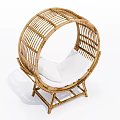 Natural Rattan Outdoor Chair With Round Design And White Cushion For Garden Use