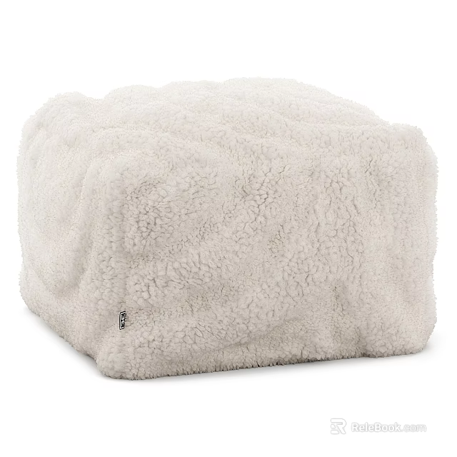 Plush Ivory Stool With Soft Cozy Texture For Modern Home Decor 3d model 