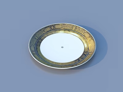 Elegant Dinnerware Set With Gold Blue Patterned Ceramic Plate Design 3d model