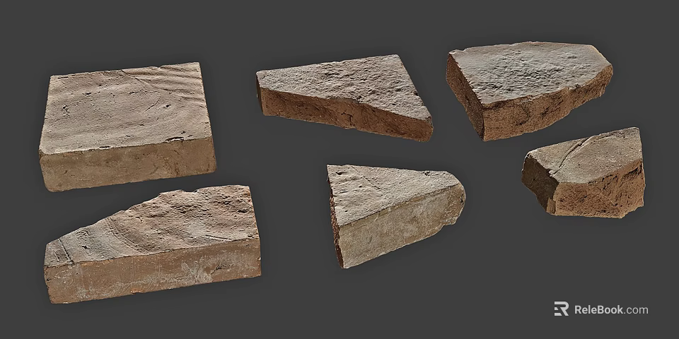 Natural Stone Wood Blocks With Various Shapes And Textured Surfaces 3d model 