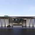 Modern Garden Landscape Entrance With Sliding Metal Screens Lighting And Water Surface