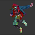 Game Movie Character In Red Hoodie Green Jacket Gray Shorts Dancing Pose With Red White Shoes