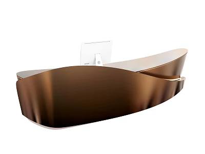 Bronze Curved Reception Desk With White Monitor On Modern Office Front 3d model