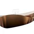 Bronze Curved Reception Desk With White Monitor On Modern Office Front
