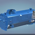Blue Heavy Duty Industrial Equipment With Enclosed Structure Piping Connections And Control Panels