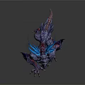 3D Fantasy Creature Model With Blue Mane Purple Scales And Sharp Claws