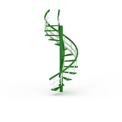 Green Spiral Staircase Architectural Component with White Metal Railing and Curved Design 3d model