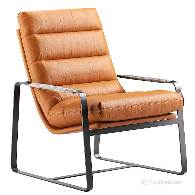 Modern Orange Leather Leisure Chair With Sleek Metal Frame Design 3d model 