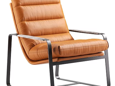 Modern Orange Leather Leisure Chair With Sleek Metal Frame Design 3d model
