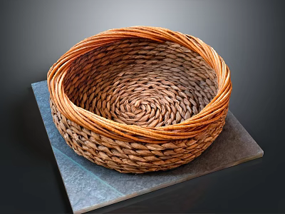 Round Woven Storage Basket With Natural Fiber Spiral Pattern For Household Use 3d model