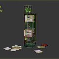 Green File Cabinet With Drawers Yellow Labels Potted Plant On Top And Scattered Papers