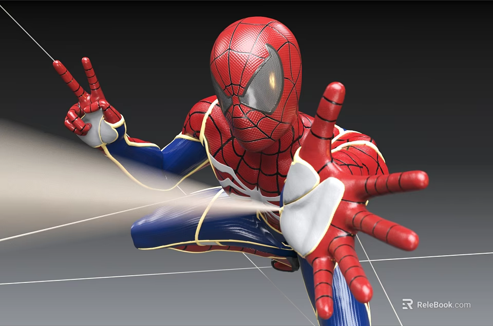 Spider Man Character In Red And Blue Costume With Web Shooting Action Pose 3d model 