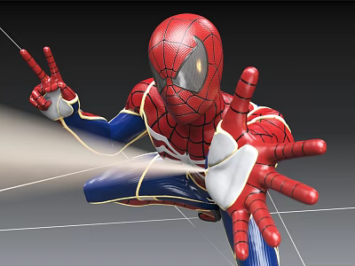 Spider Man Character In Red And Blue Costume With Web Shooting Action Pose 3d model