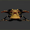 Mechanical Winged Flying Beetle With Red Gold Patterns And Black Legs 3d model