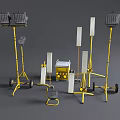Portable Industrial Equipment With Yellow Frames Wheels Lighting Units And Metal Panels