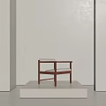Minimalist Leisure Chair with Light Colored Cushion and Wooden Frame on Display Platform