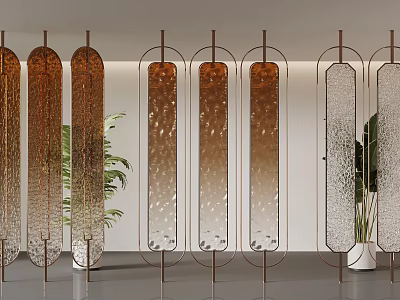 Modern Glass Room Divider With Gradient Color Metal Frame And Hammered Texture 3d model