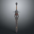 Medieval Decorative Sword With Intricate Hilt Design And Ornate Reflective Blade