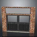 Classic Black Doors Furniture With Red Brick Frame Metal Bars And Blank Signboard