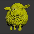 Sheep with white wool black ears legs and yellow eyes 3D model on gray background