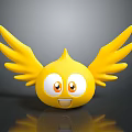 Yellow Cartoon Creature With Big Eyes Smiling Face And Wings On Reflective Background