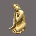 Golden Seated Buddha Sculpture With Intricate Robe Details And Meditating Pose