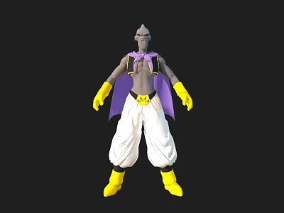 Detailed 3D Game Movie Character With Purple Cape Yellow Gloves White Pants And Yellow Boots 3d model