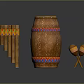 Instrument Set With Wooden Drum Pan Flute And Maracas For Artistic Creation