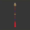 Decorative Household Item With Red Cone Bases Strung With Colorful Beads And Golden Ring Tops