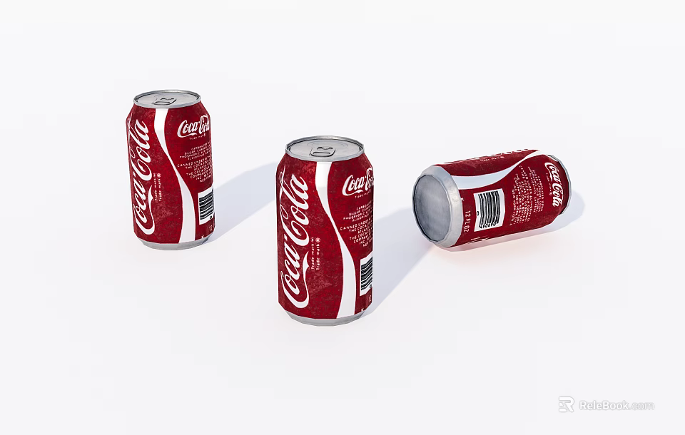 Three Red Coca-Cola Cans With Silver Pull Tabs Standing And Tilted Positions 3d model 