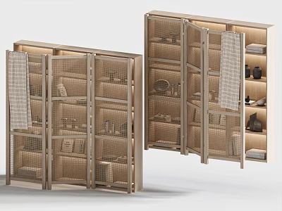 Modern Minimalist Display Cabinet With Wooden Frame Glass Doors Illuminated Shelves And Decorative Items 3d model