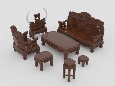 Chinese Sofa Coffee Table Combination Furniture 3d model