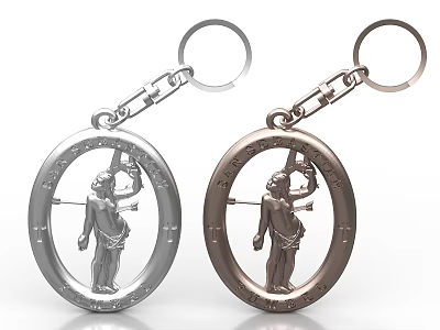 Decorative Accessory Set Oval Shaped Metal Keychains With Bow And Arrow Figure Design 3d model