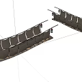 Landscape Bridge Design With Curved Wooden Deck And Black Metal Railings