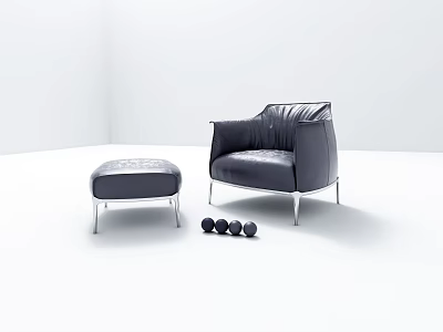 Modern Leather Single Sofa with Metal Legs Ottoman and Black Decorative Balls 3d model