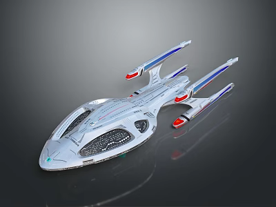 Futuristic Silver Spaceship With Blue Red Details And Sleek Aerodynamic Design 3d model