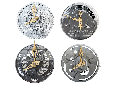Various Mechanical Clock Internal Structures With Intricate Gears And Metallic Hands 3d model