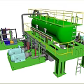 Industrial Equipment With Green Storage Tank Yellow Guardrails Piping System Platform Structure And Pump Units